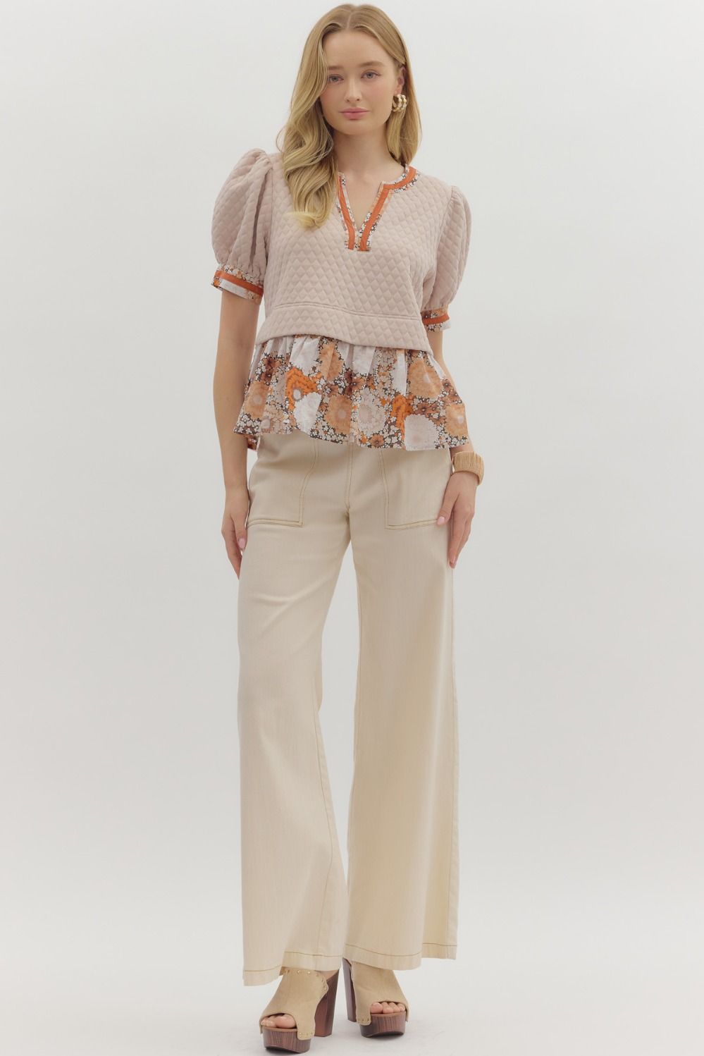 Textured Puff Sleeve Floral Top