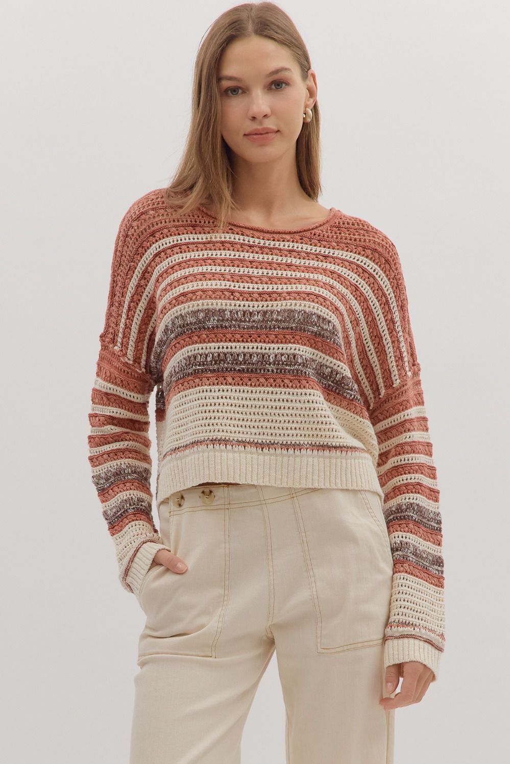 Multi Stripe Sweater in Brick
