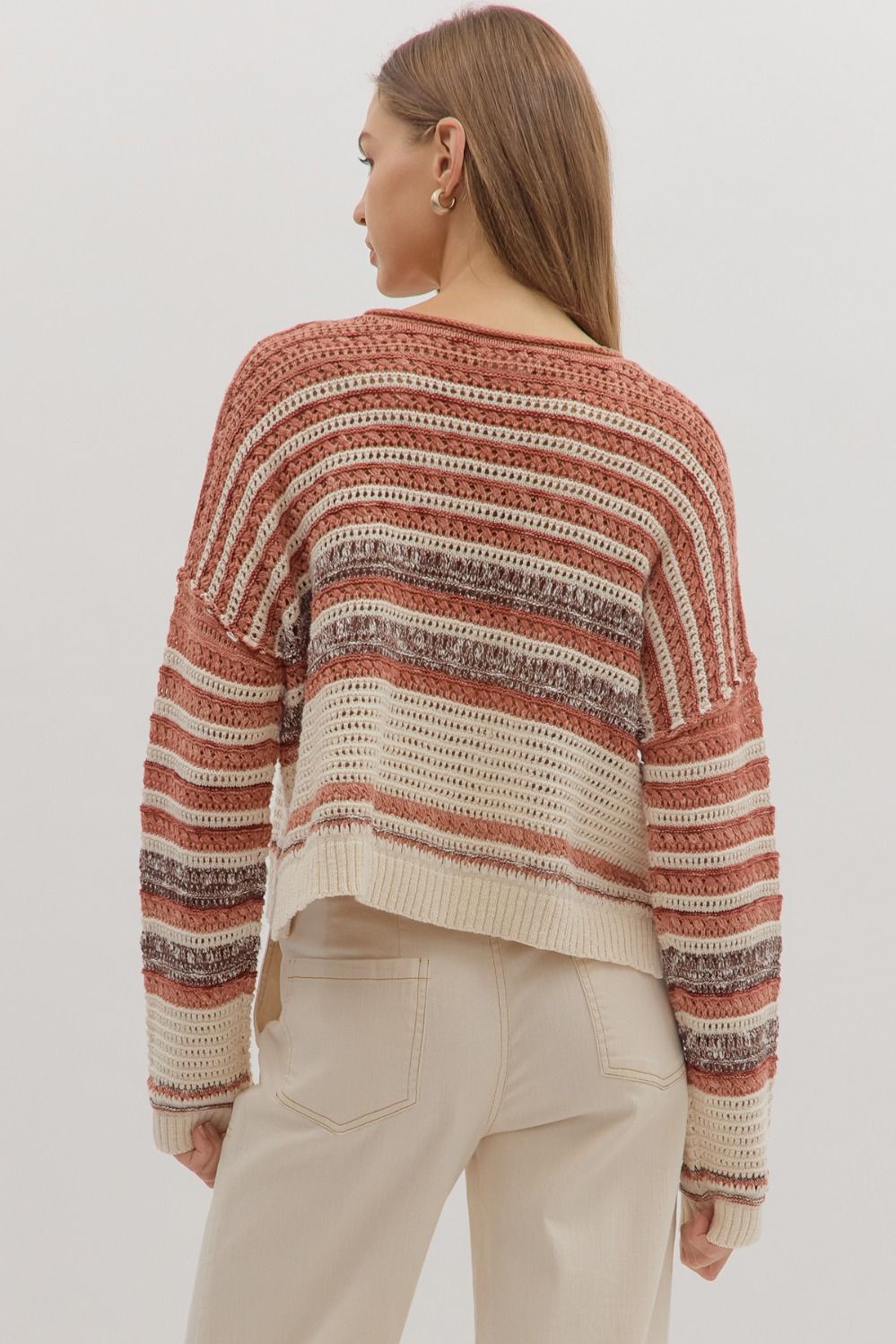 Multi Stripe Sweater in Brick