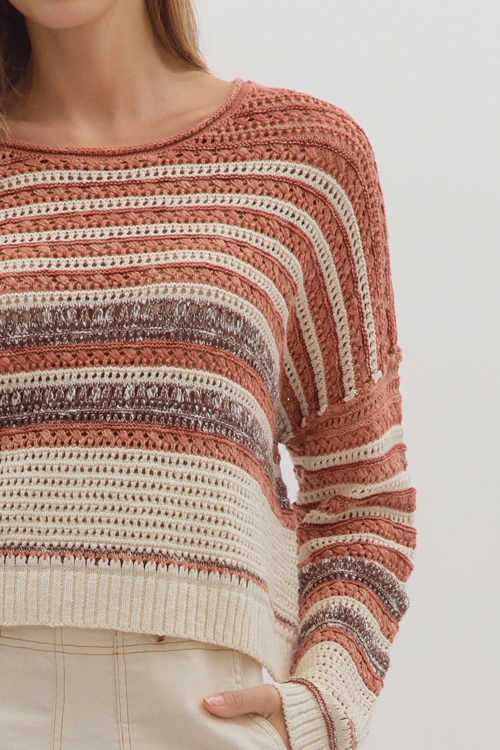 Multi Stripe Sweater in Brick