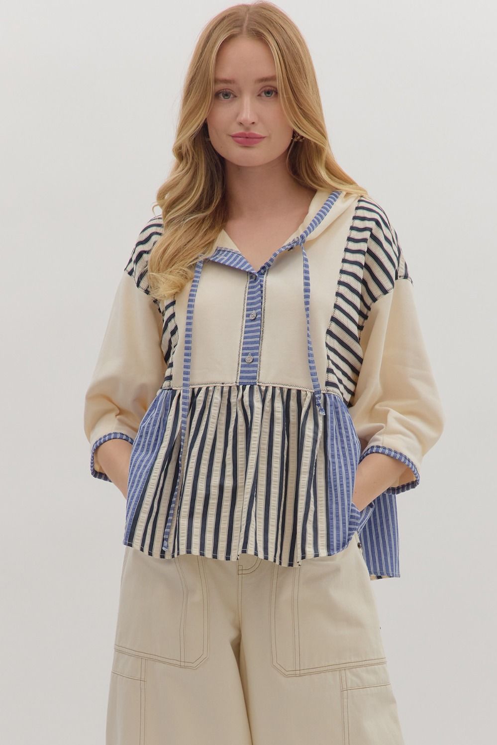 Peplum Hooded Top in Navy