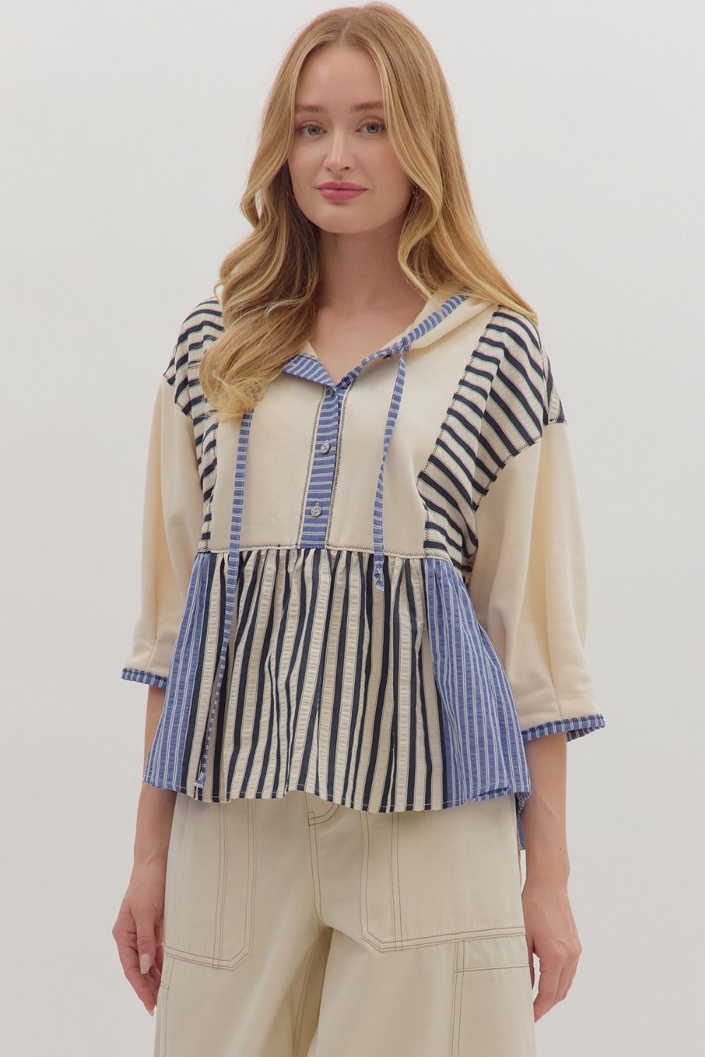 Peplum Hooded Top in Navy