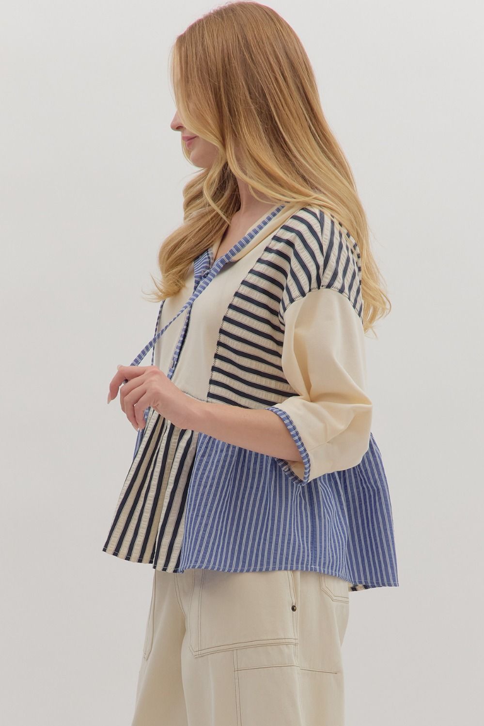 Peplum Hooded Top in Navy
