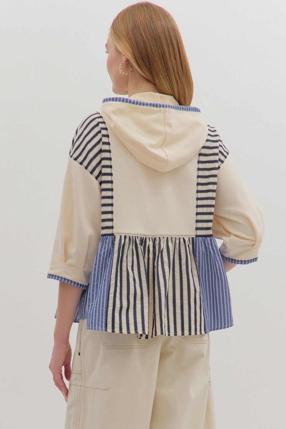 Peplum Hooded Top in Navy
