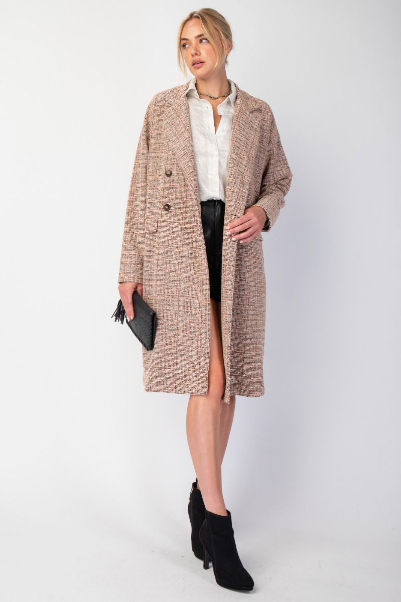 Double Button Maxi Tweed Coat