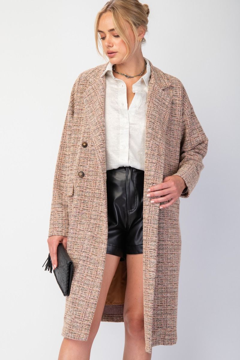 Double Button Maxi Tweed Coat