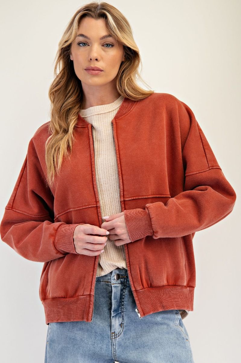 Mineral Washed Bomber Jacket in Rust