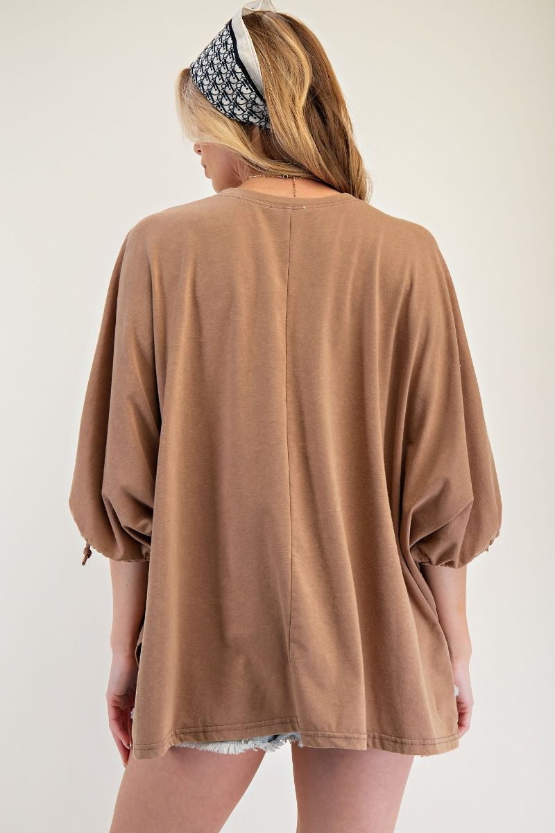 Mineral Washed 3/4 Sleeve top in Latte