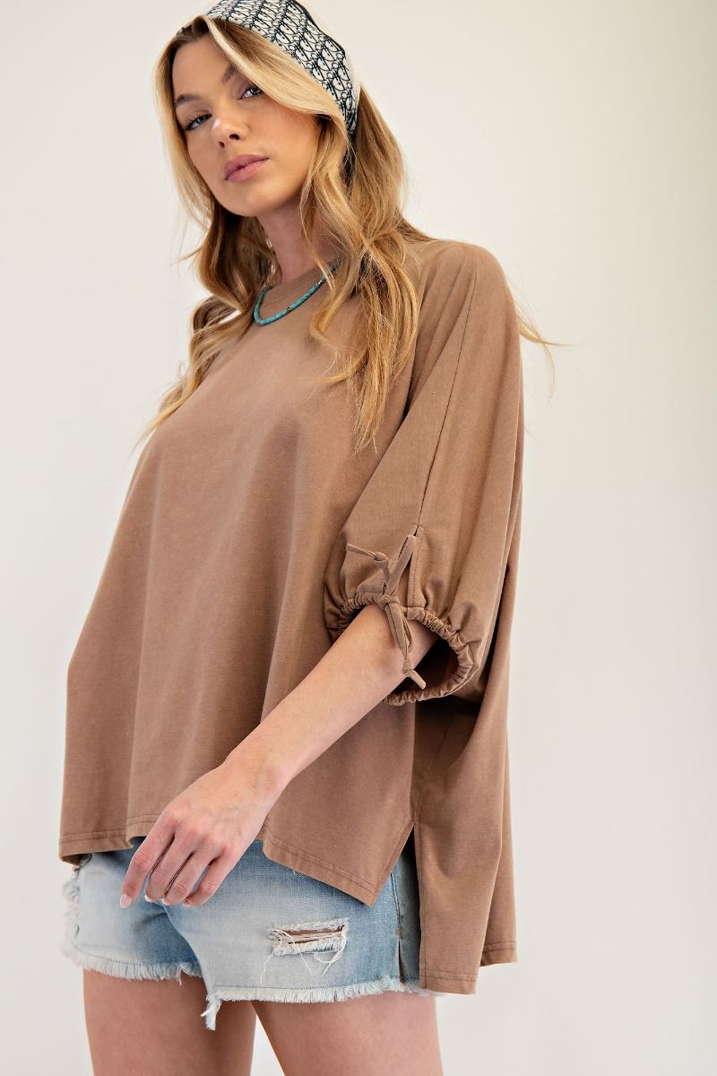 Mineral Washed 3/4 Sleeve top in Latte