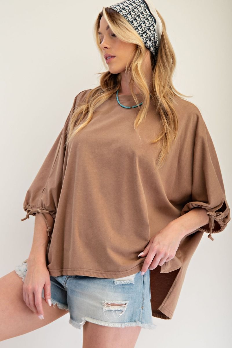 Mineral Washed 3/4 Sleeve top in Latte