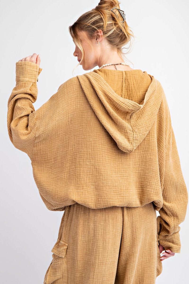 Loose Fitting Long Sleeve Hoodie in Camel