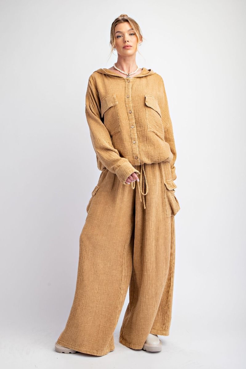 Loose Fitting Long Sleeve Hoodie in Camel