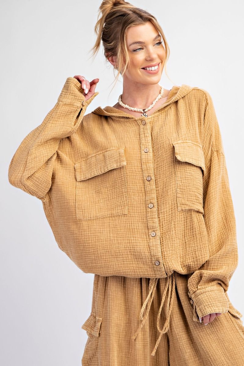 Loose Fitting Long Sleeve Hoodie in Camel