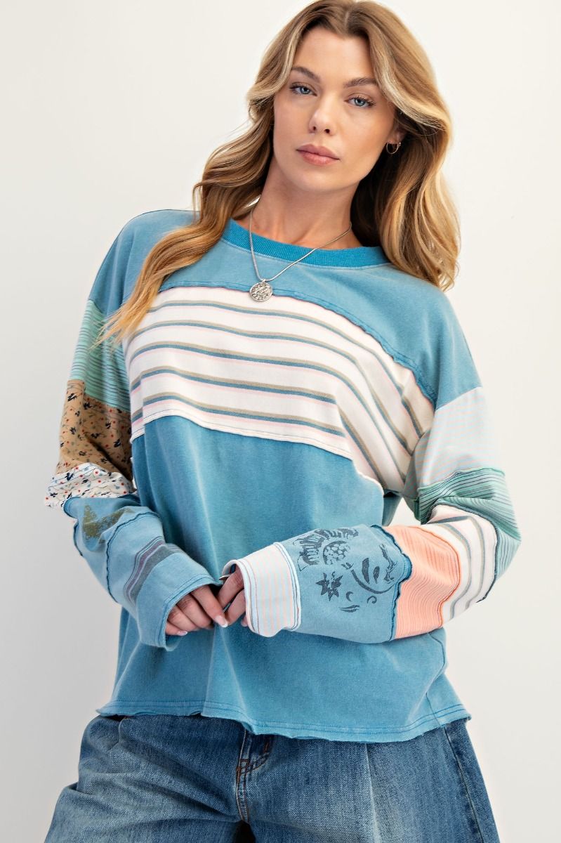 Stripe Mix Terry Pullover