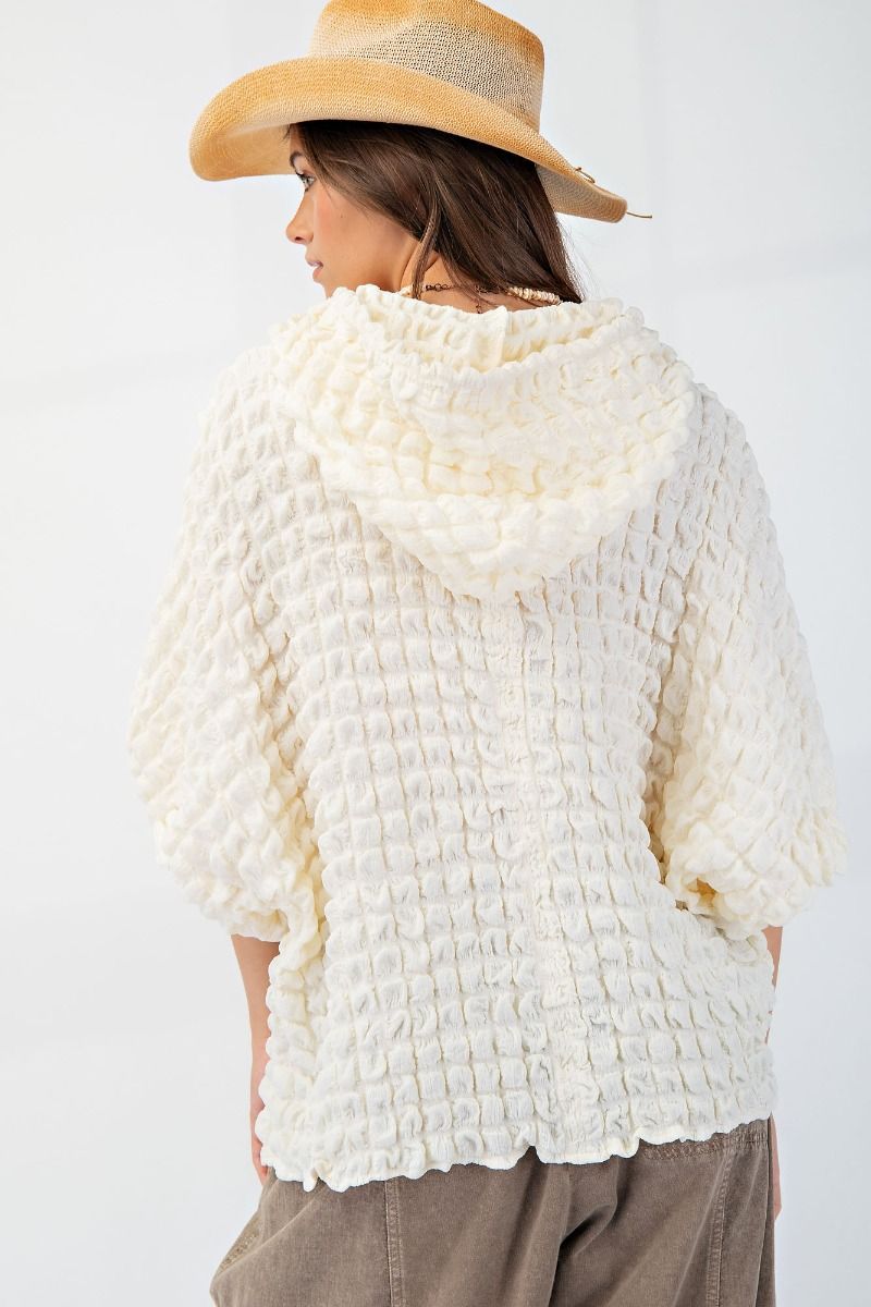 Puffy Textured Hoodie Top