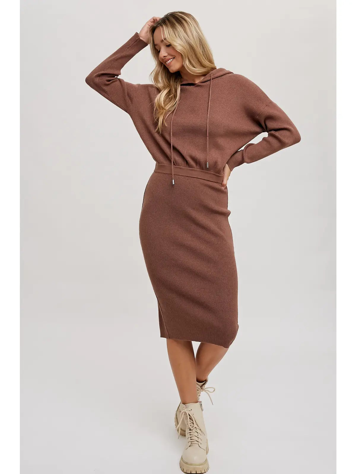 Hooded Sweater Dress in Mocha