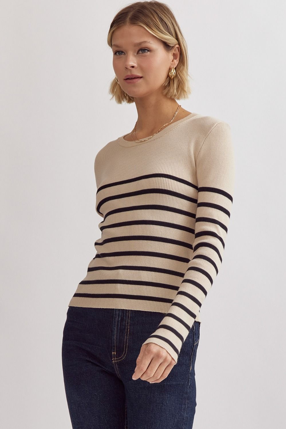 Fitted Striped Black and cream top