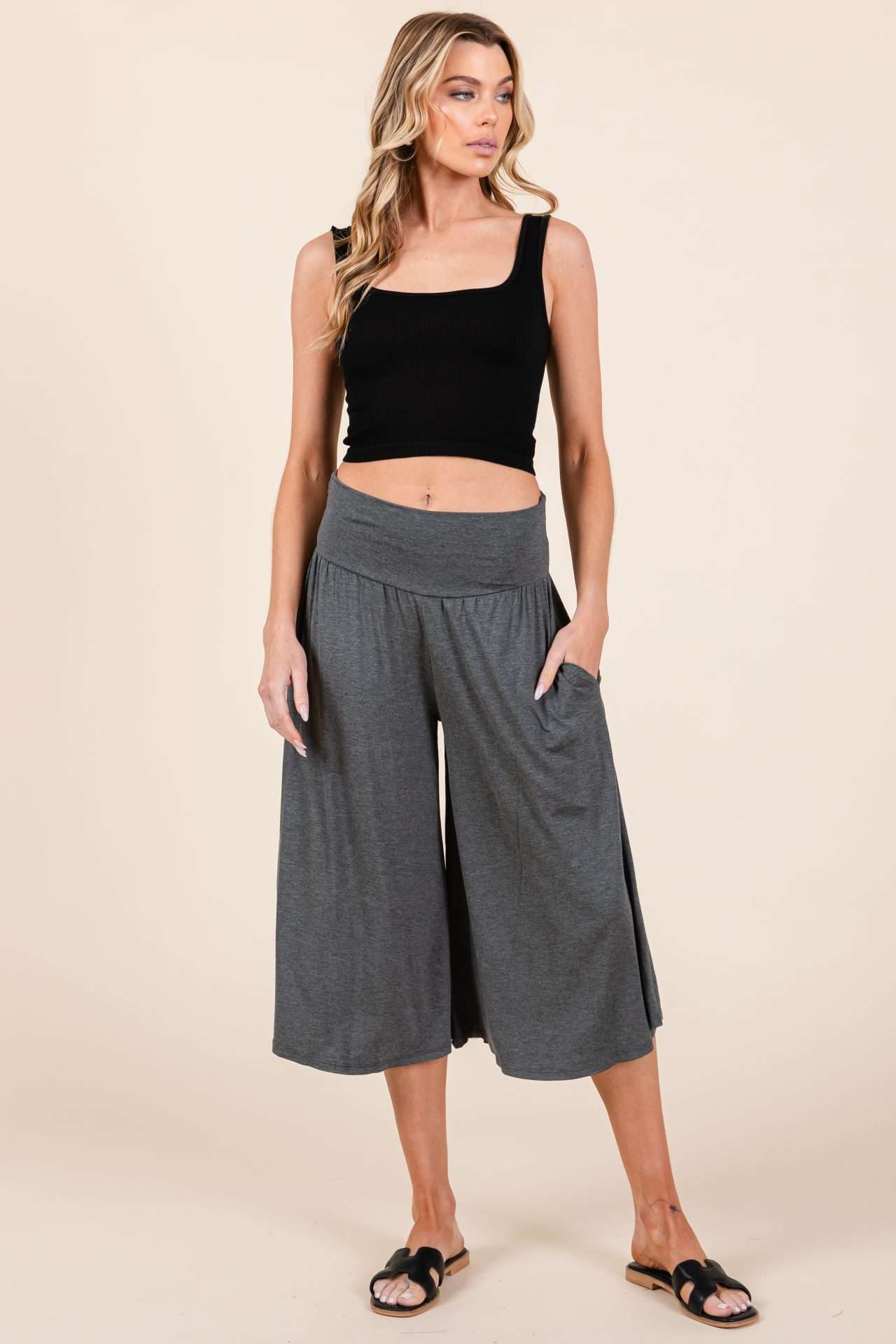 Relaxed Yoga Capris in Charcoal