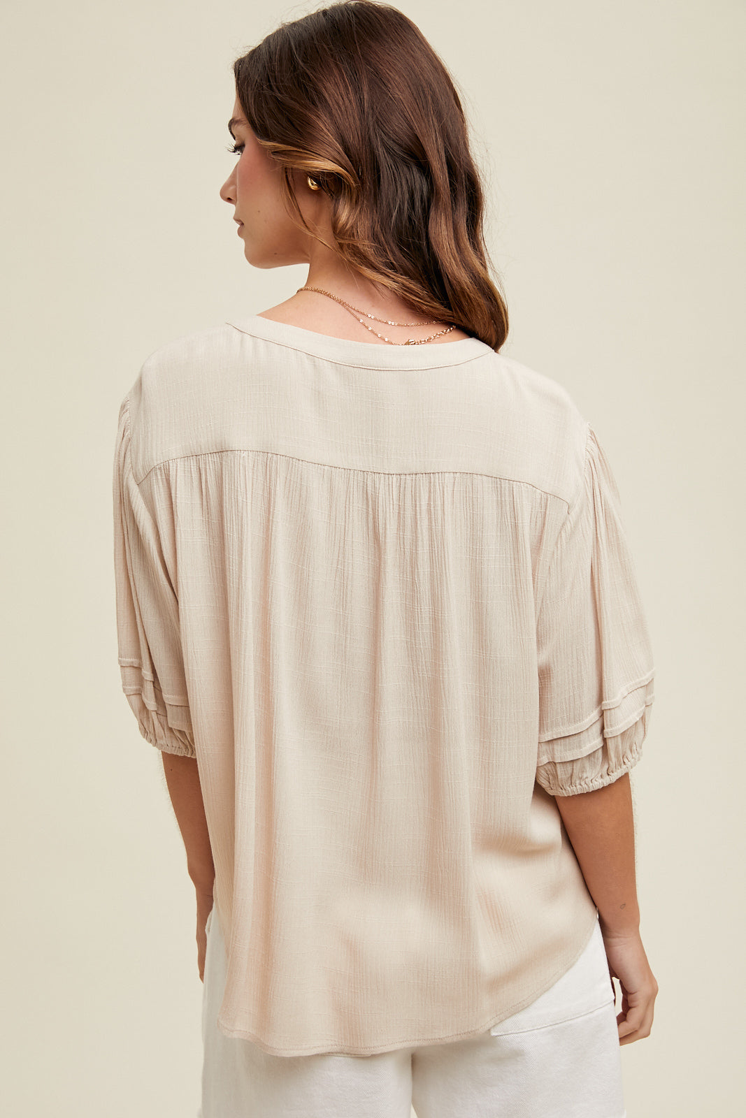 Balloon Sleeve Pleated Blouse in Two Colors