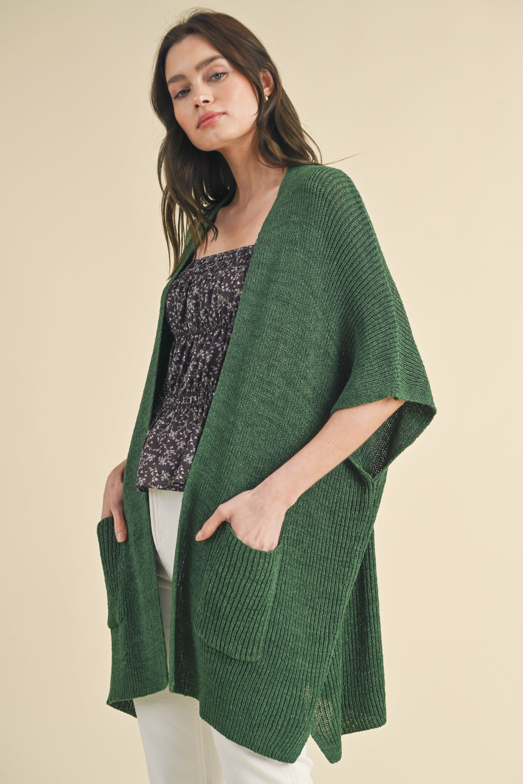 Drop Shoulder Cardigan in Green