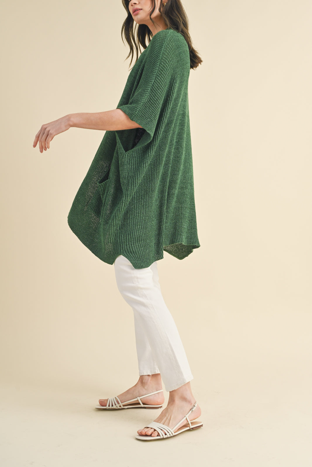 Drop Shoulder Cardigan in Green