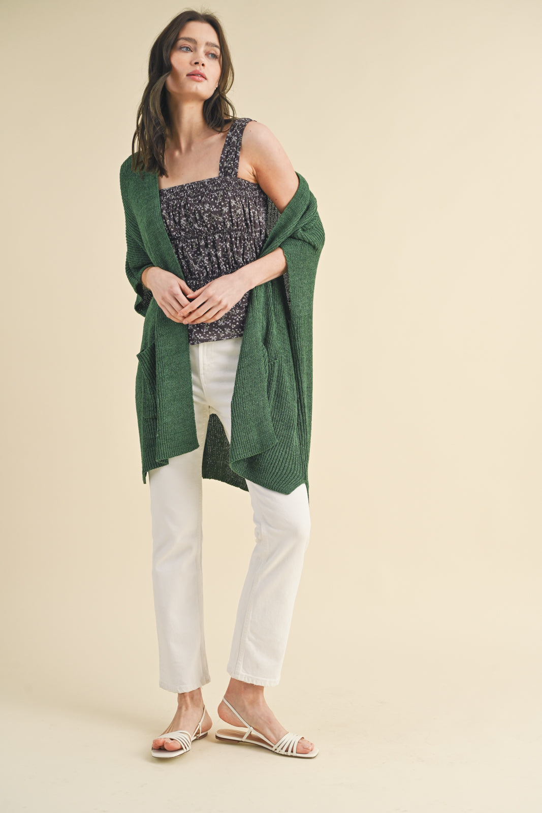 Drop Shoulder Cardigan in Green