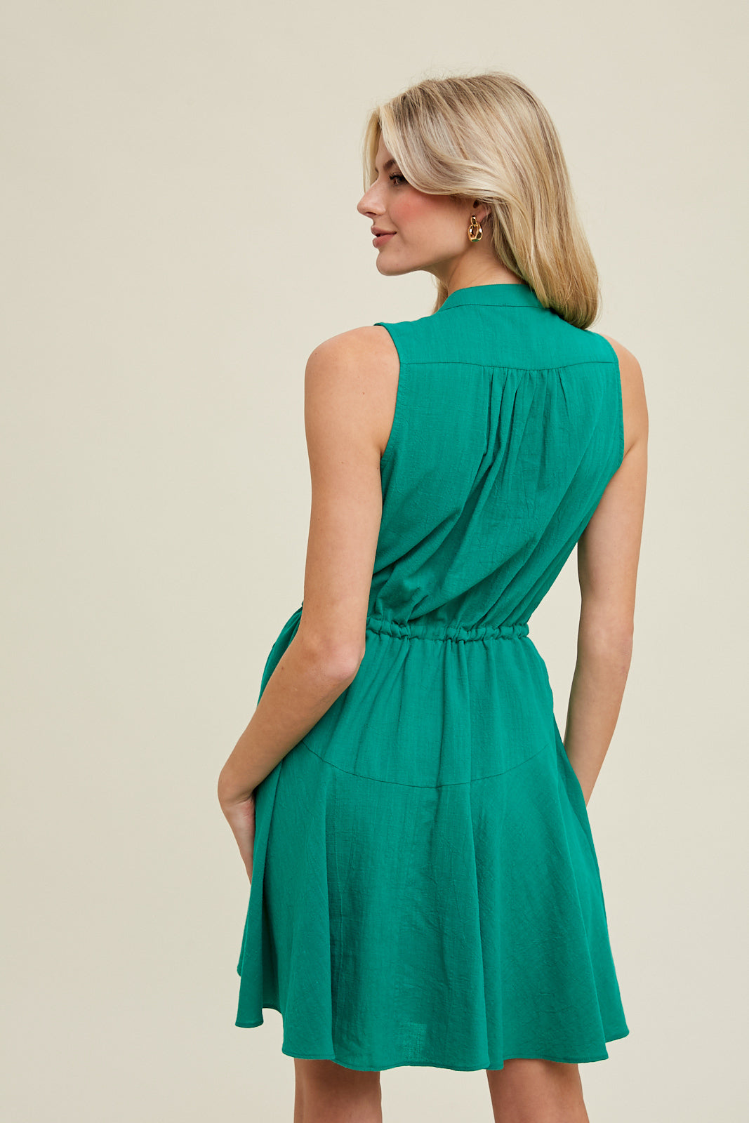 Cotton Mini Dress in Emerald