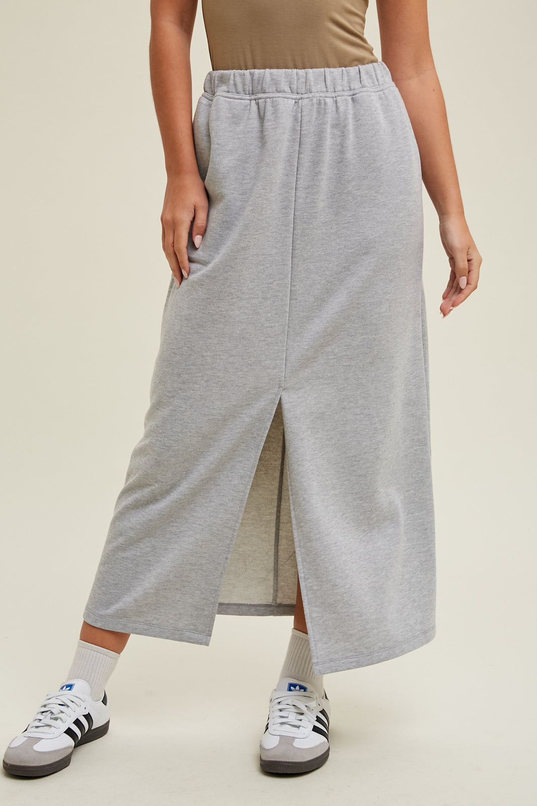 French Terry Midi Skirt in Heathered Grey