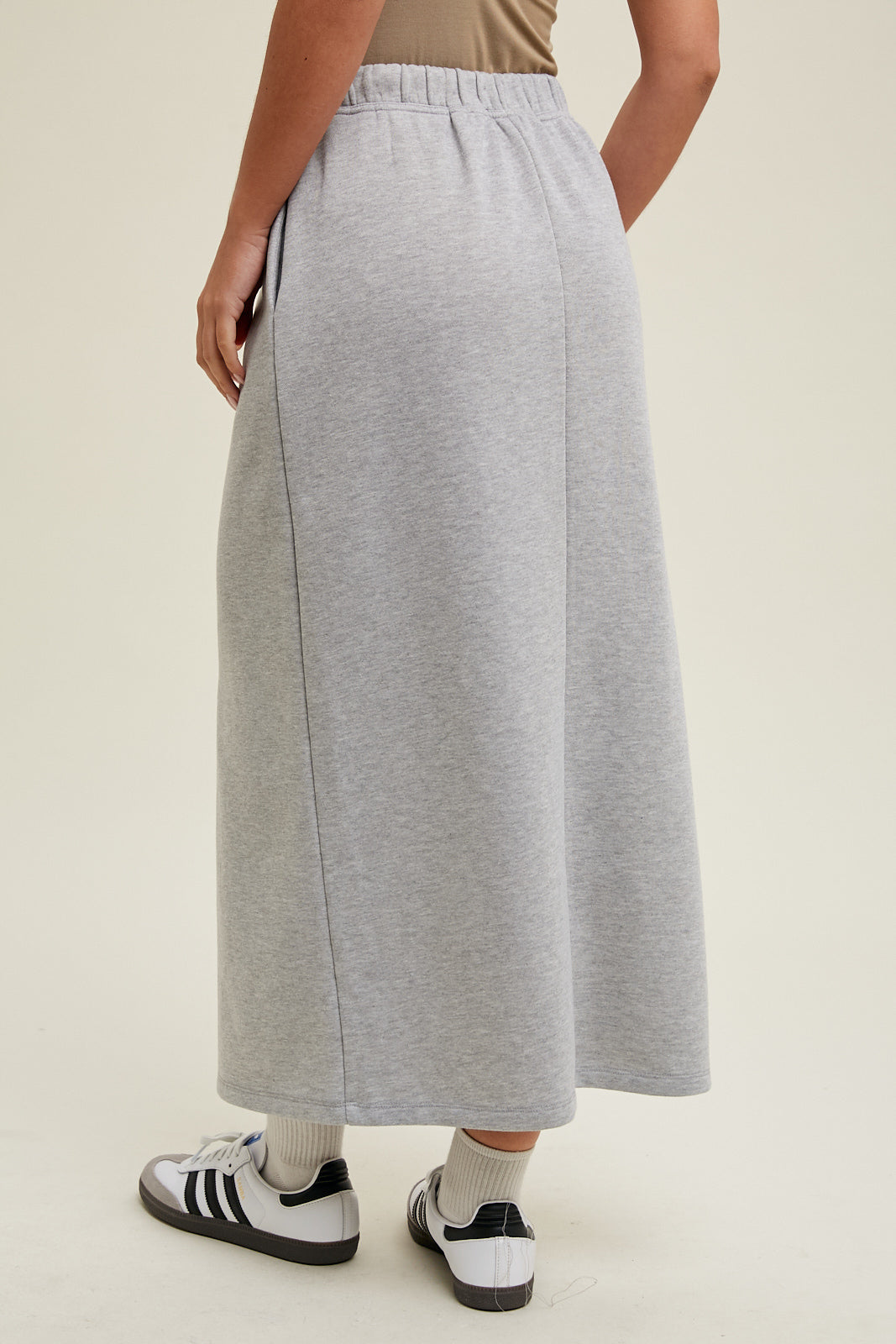 French Terry Midi Skirt in Heathered Grey