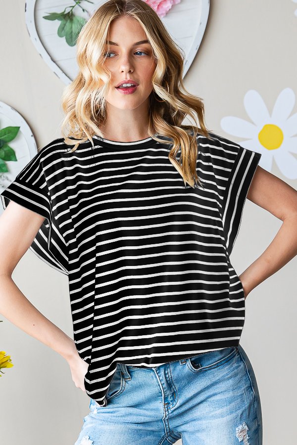 Sleeveless Stripe Top Black and White