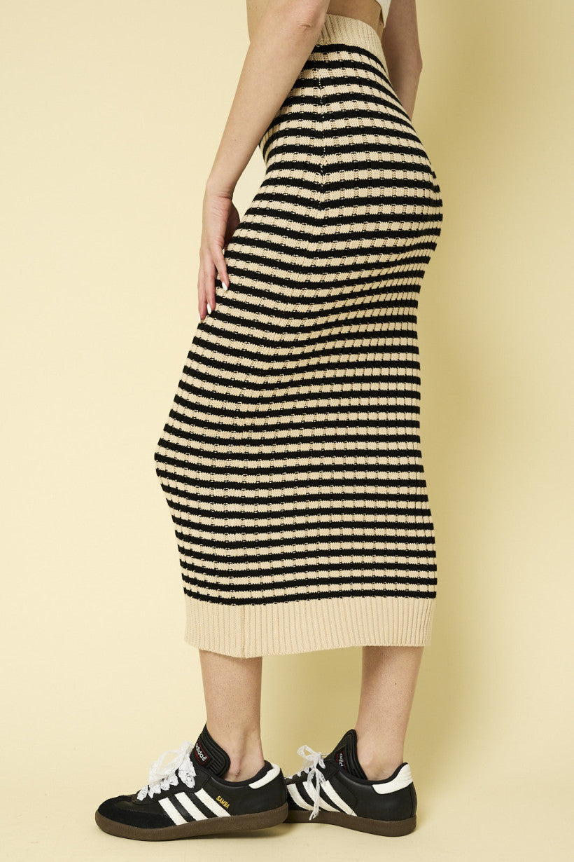 Stripe Ribbed Skirt Cream and Black