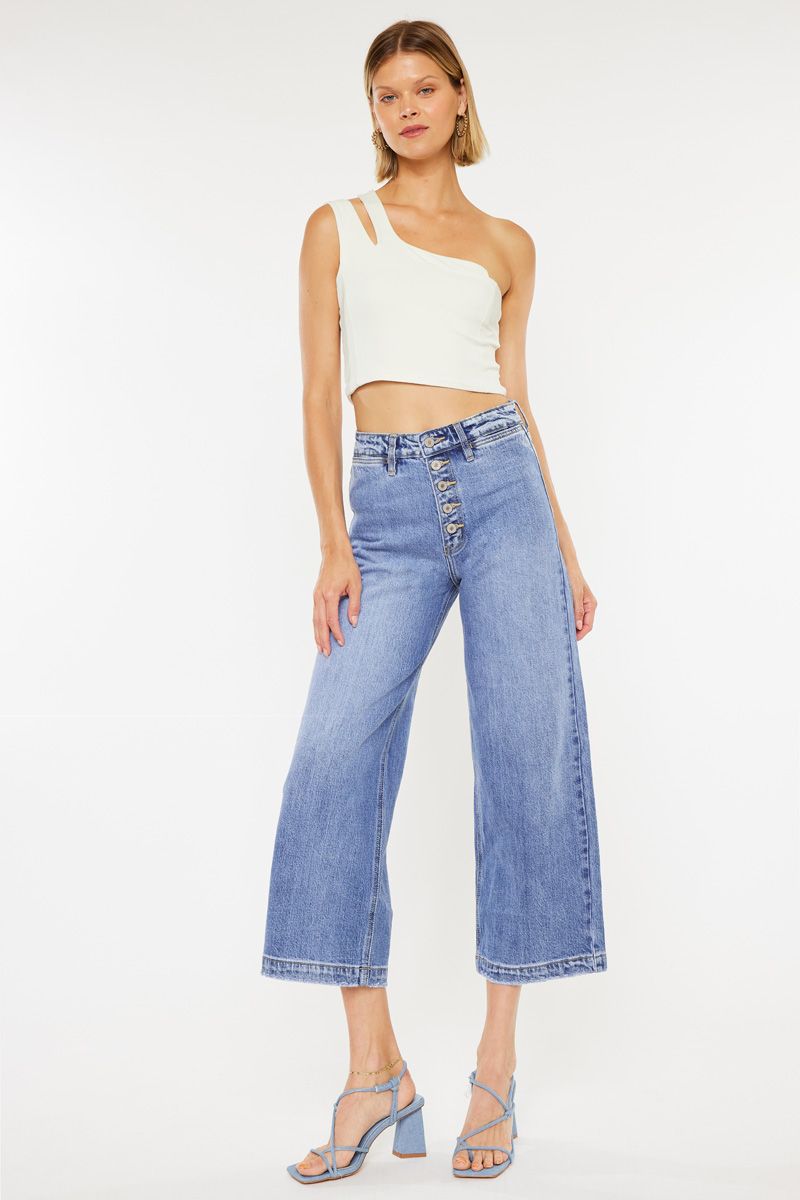 Kancan High Rise Wide Leg Denim in Light