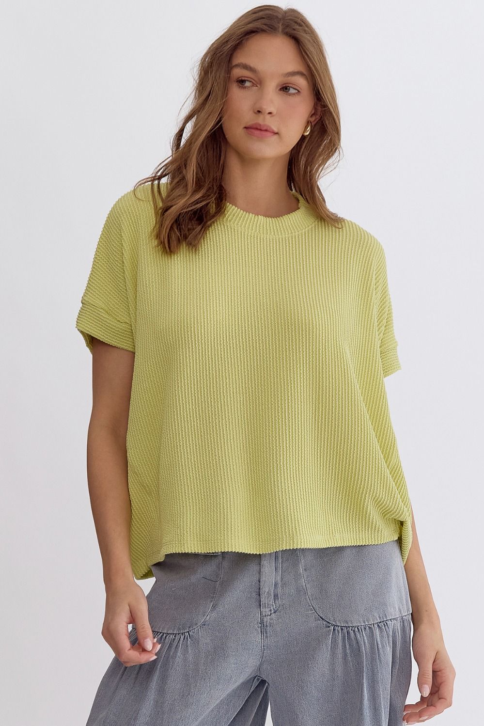 Short Sleeve Knit Top in Lime