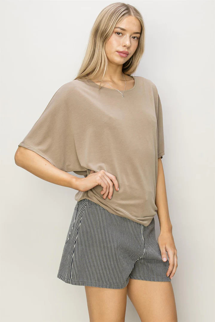 Short Sleeve Dolman Top in Mocha