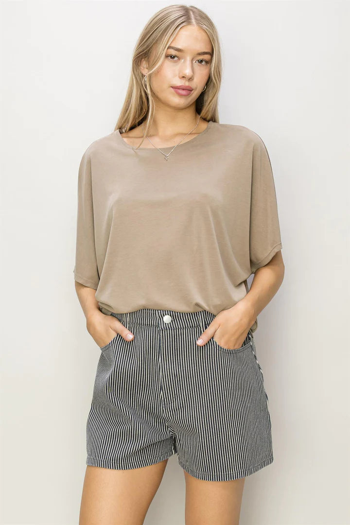 Short Sleeve Dolman Top in Mocha