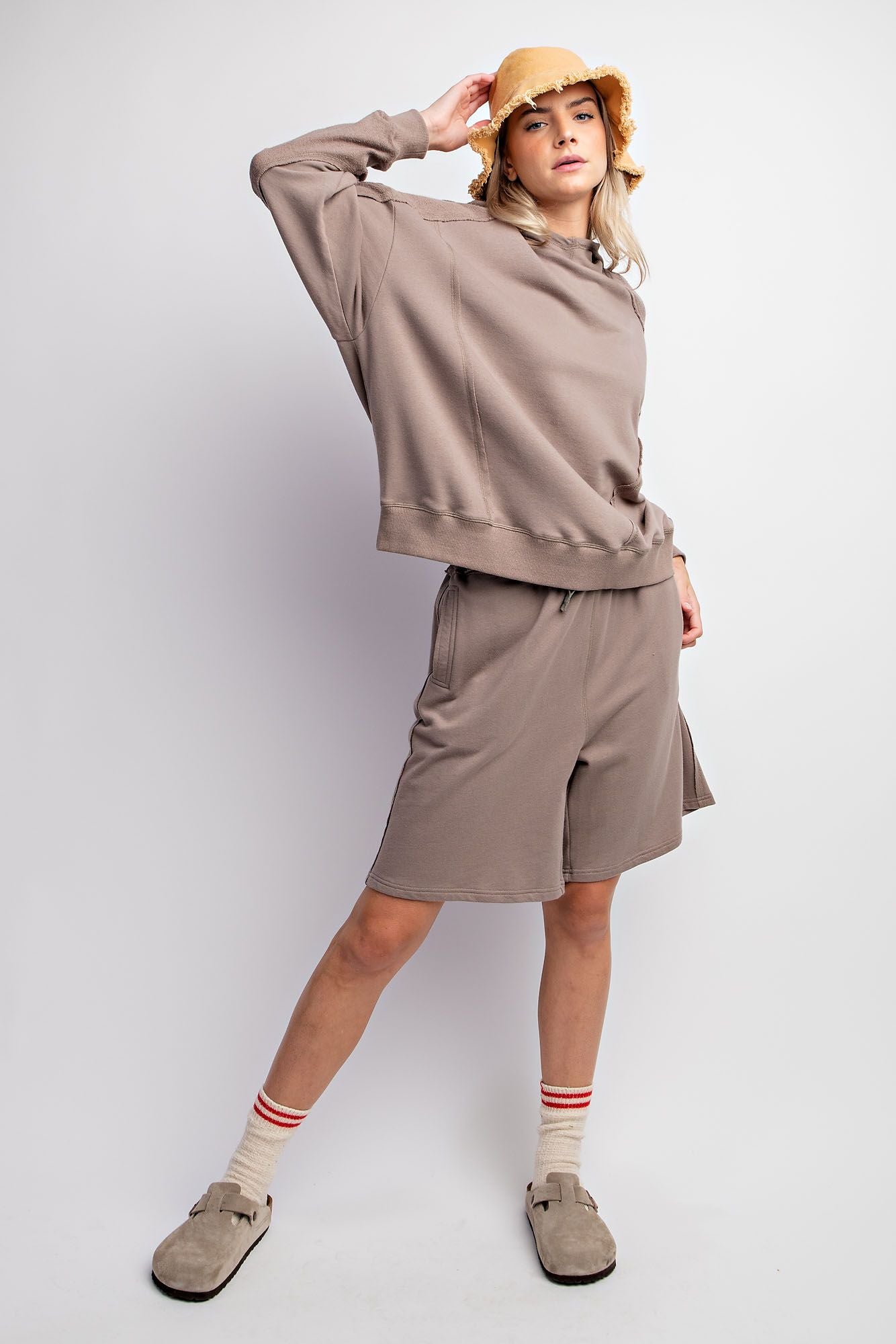 Inside out terry knit shorts in Ash Mocha