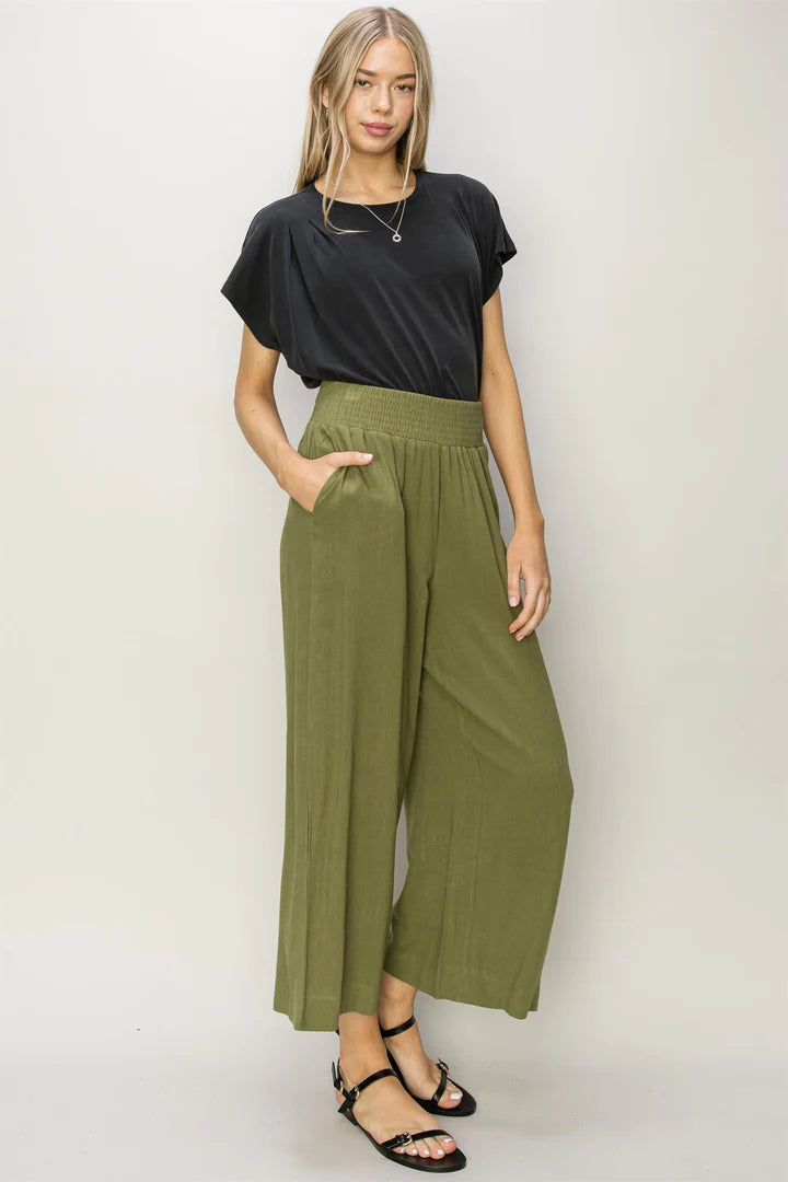 High Rise Smocked Crop Pants