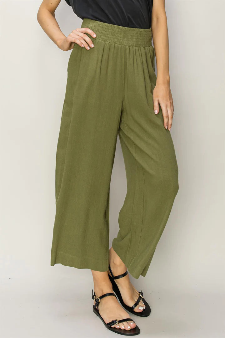 High Rise Smocked Crop Pants