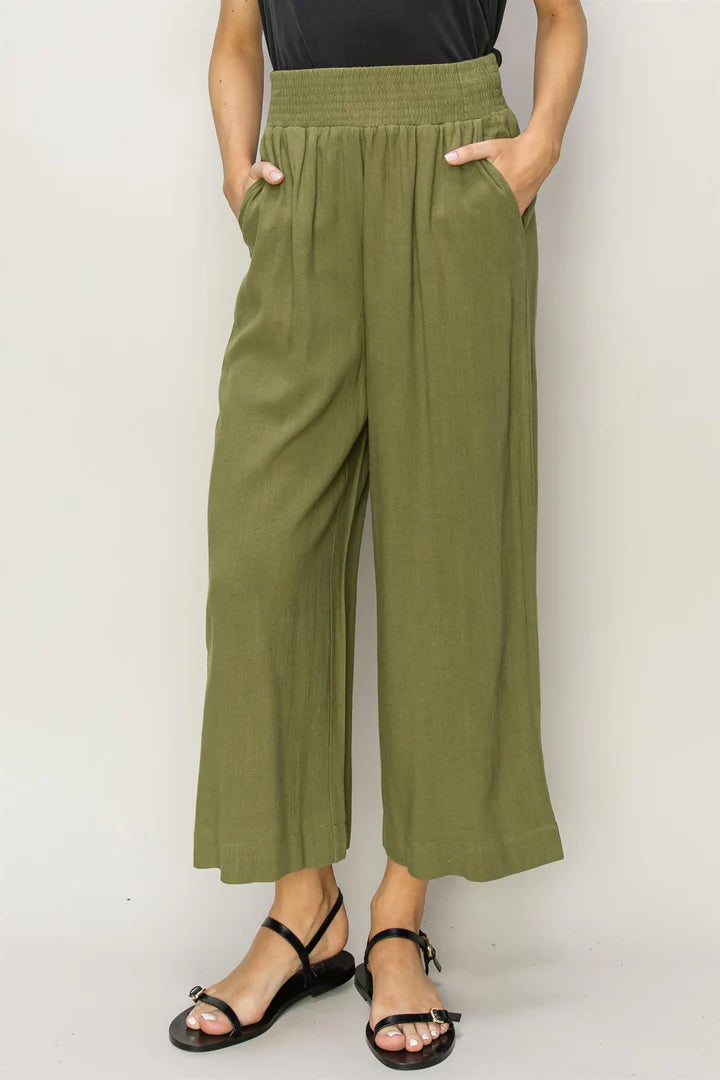 High Rise Smocked Crop Pants