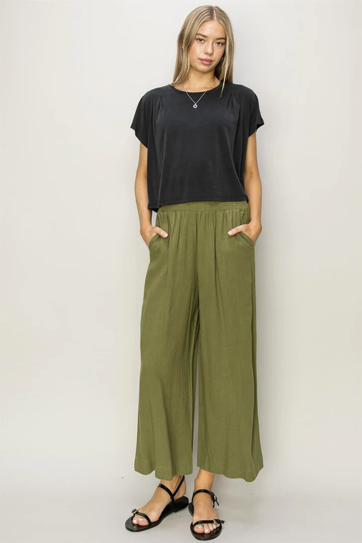 High Rise Smocked Crop Pants