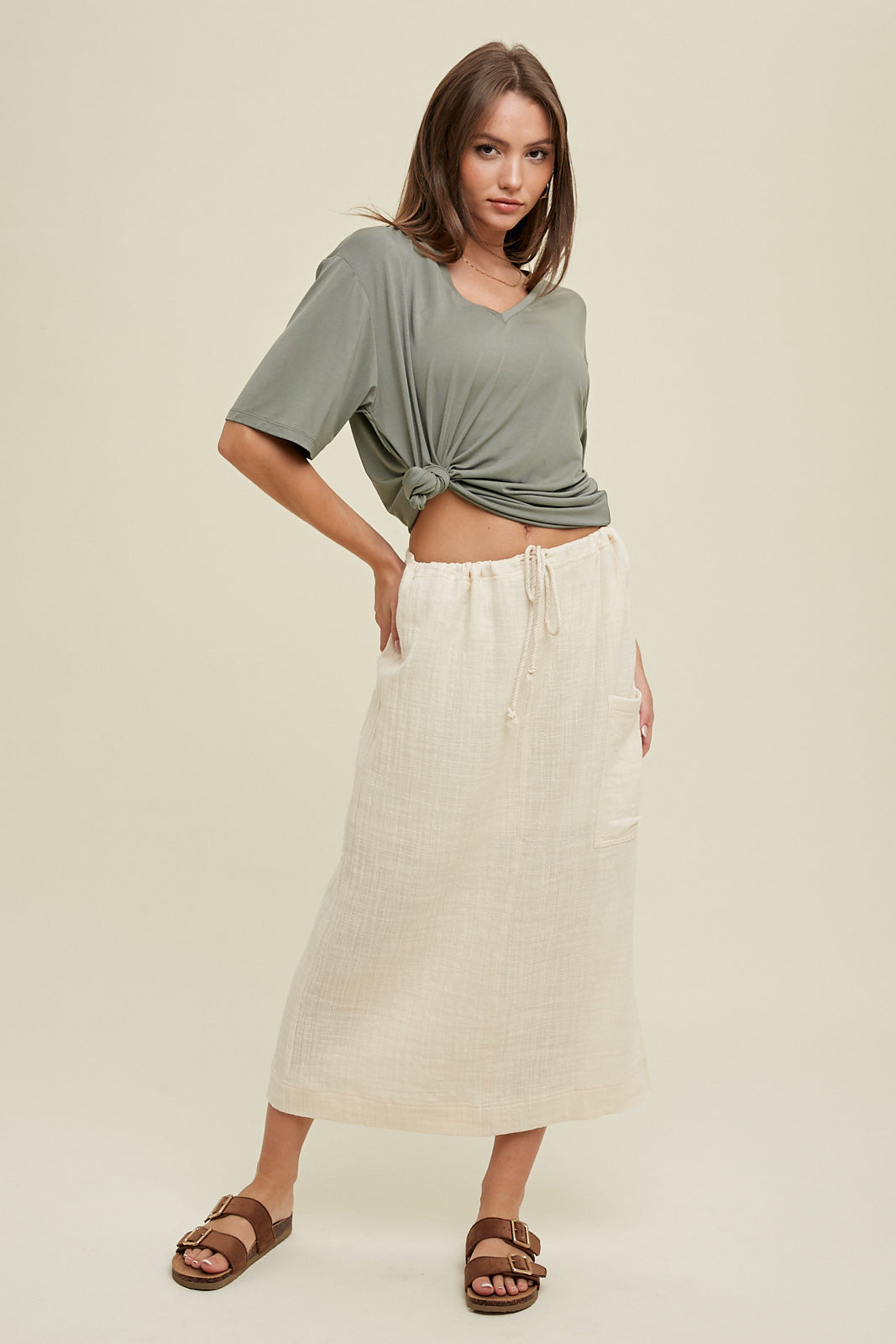 Linen Midi Skirt in Natural