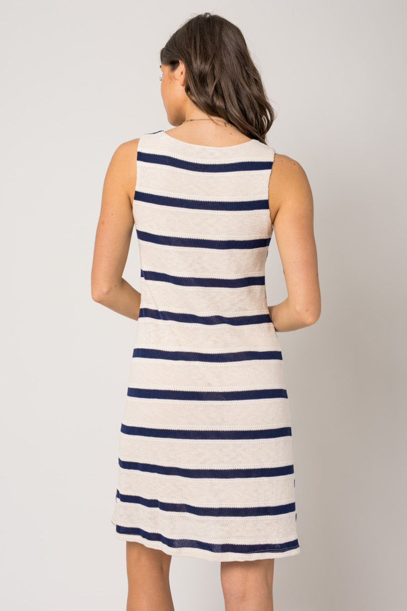 Sleevless Striped Mini Dress in Navy and Ivory