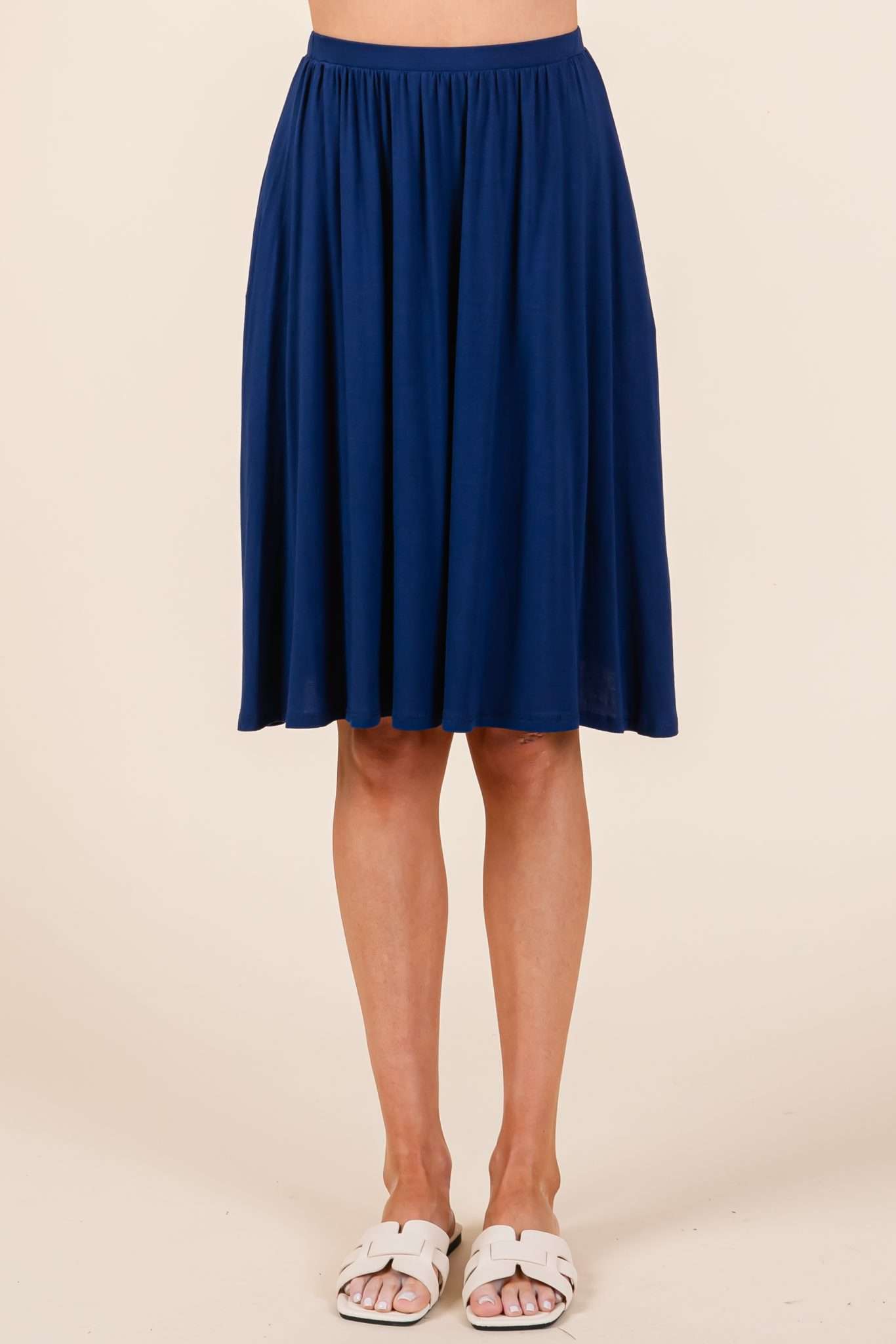 Elastic Waistband Skirt with Pockets in Navy
