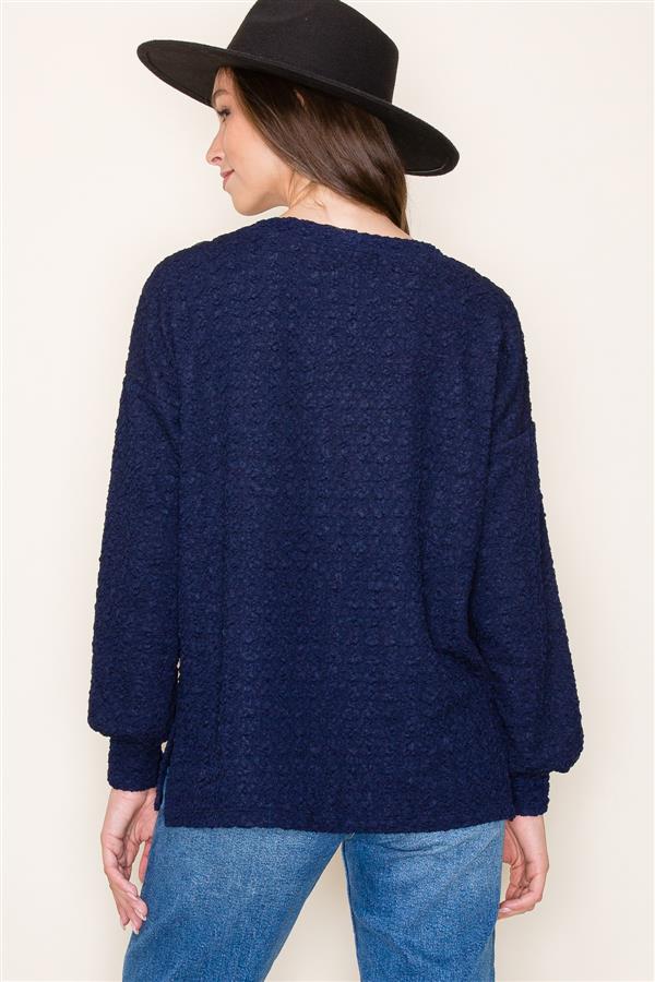 Embossed Navy Knit Top