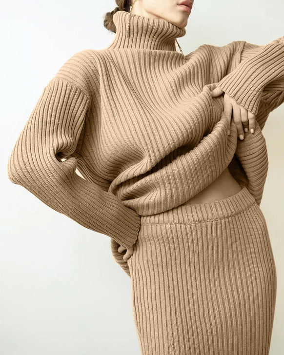 Turtleneck Sweater Set in Khaki