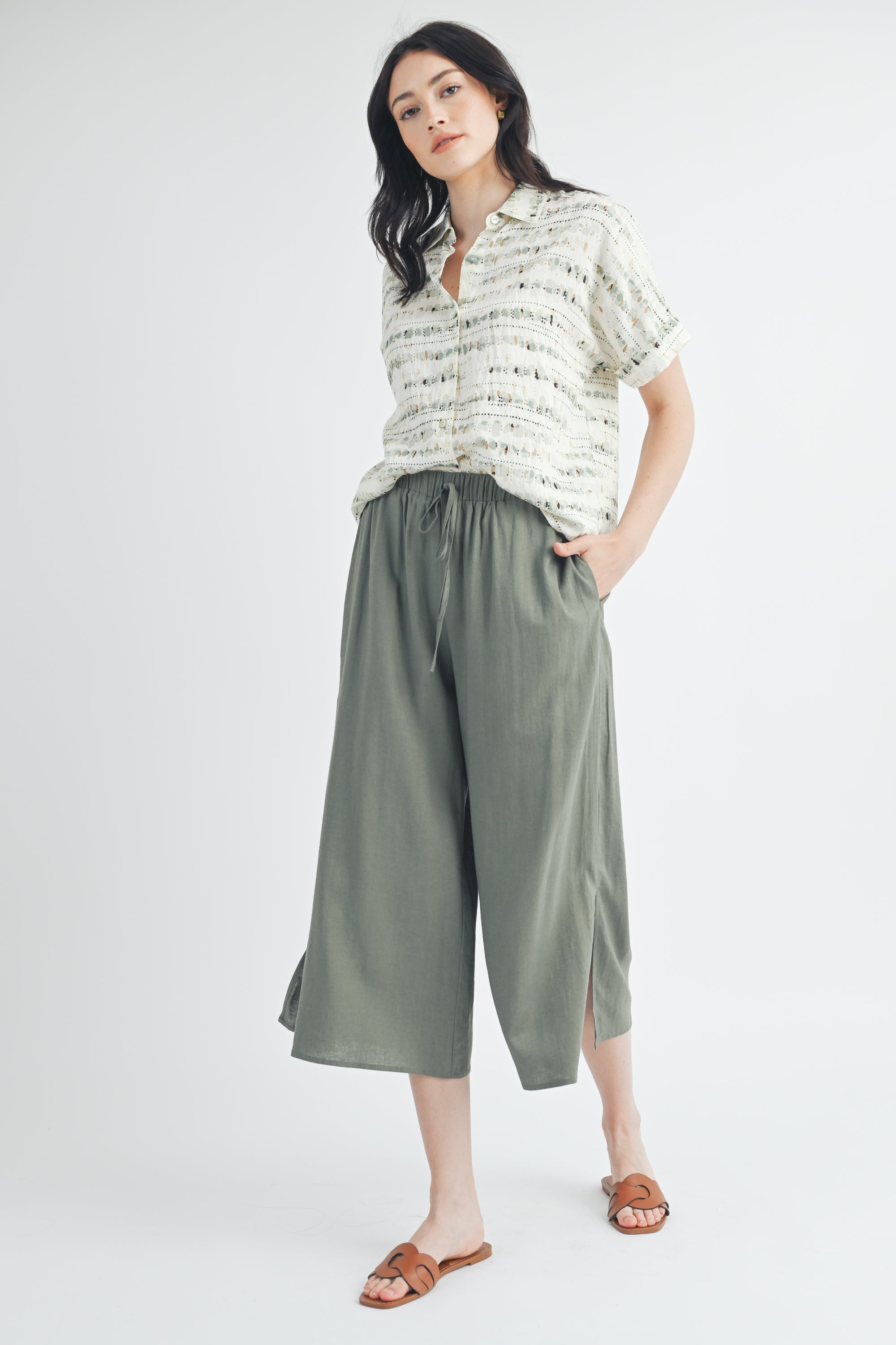 Flare Wide Leg Pants in Dark Olive