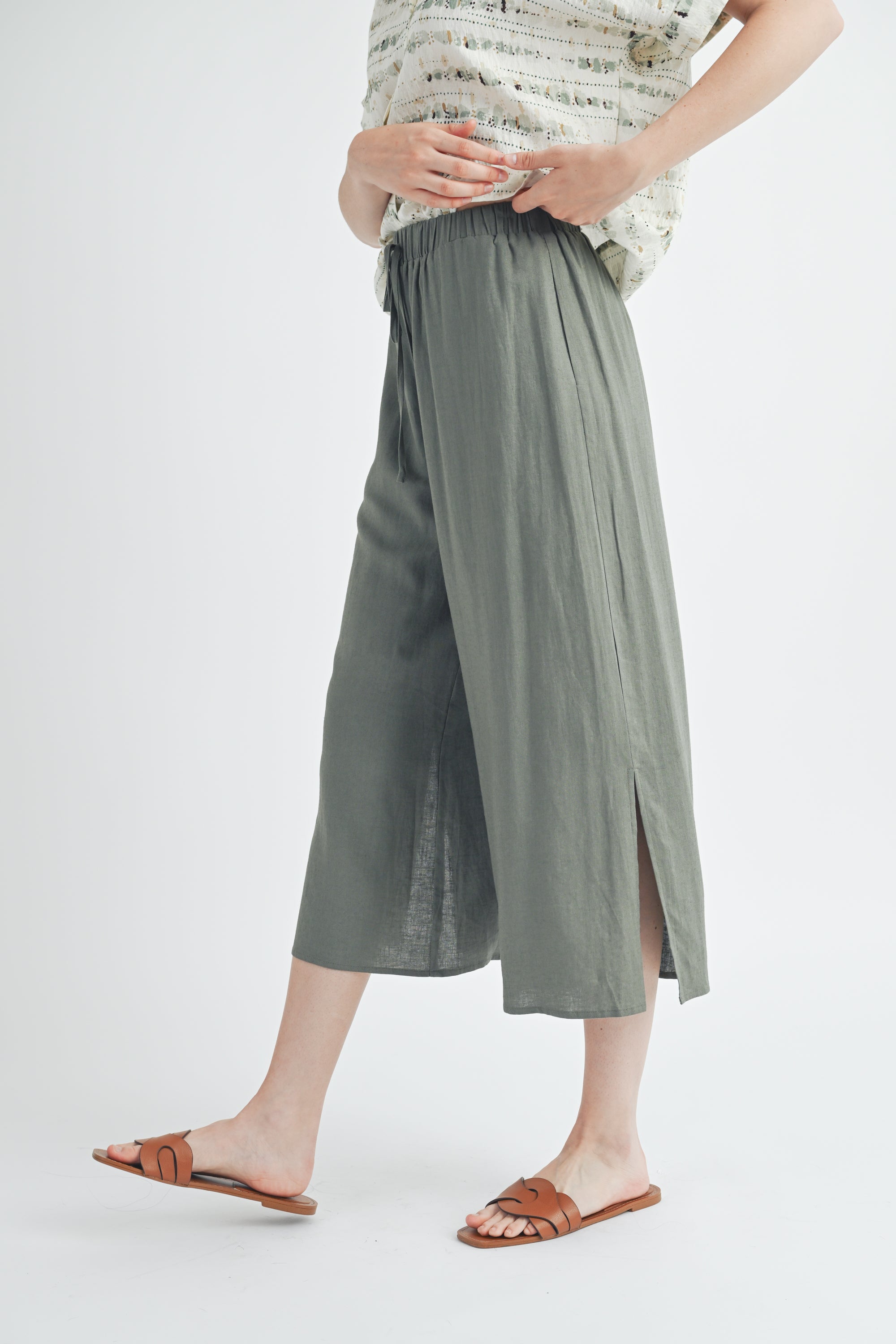 Flare Wide Leg Pants in Dark Olive