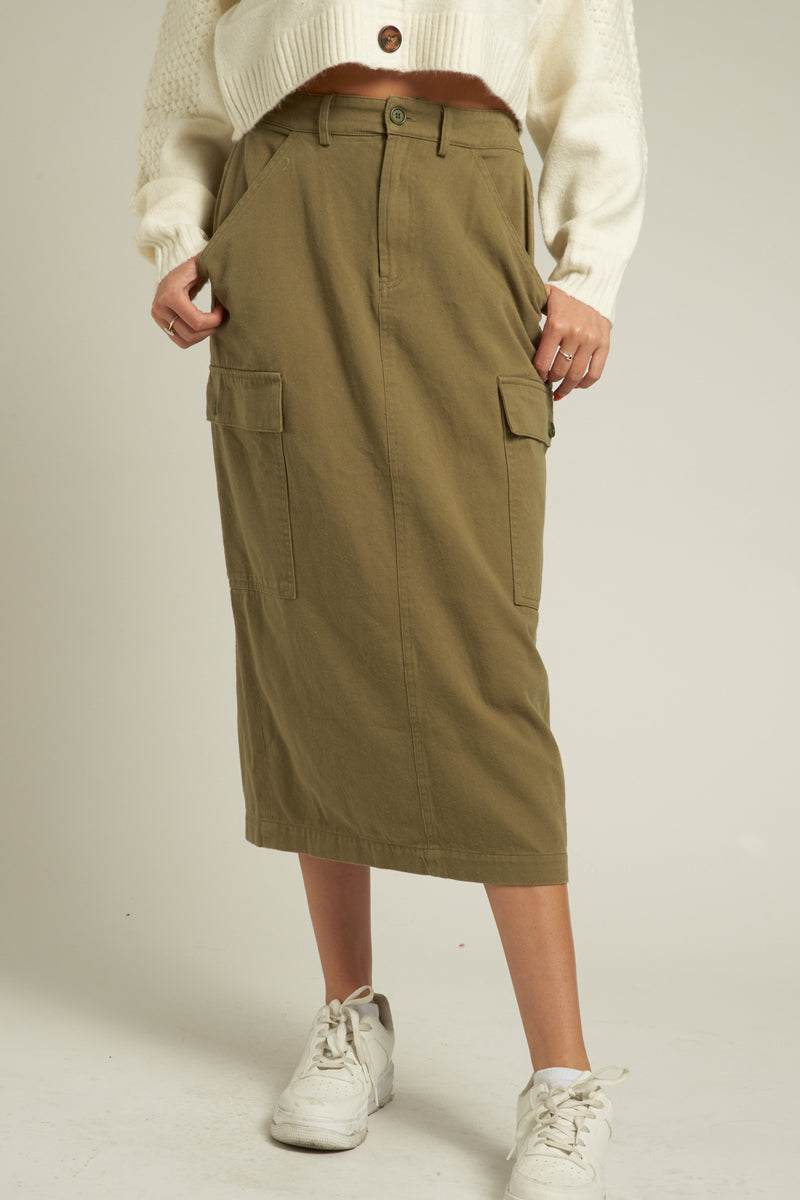 Cargo Midi skirt in Olive