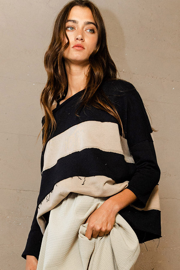Oversized Color Block Crop Sweater