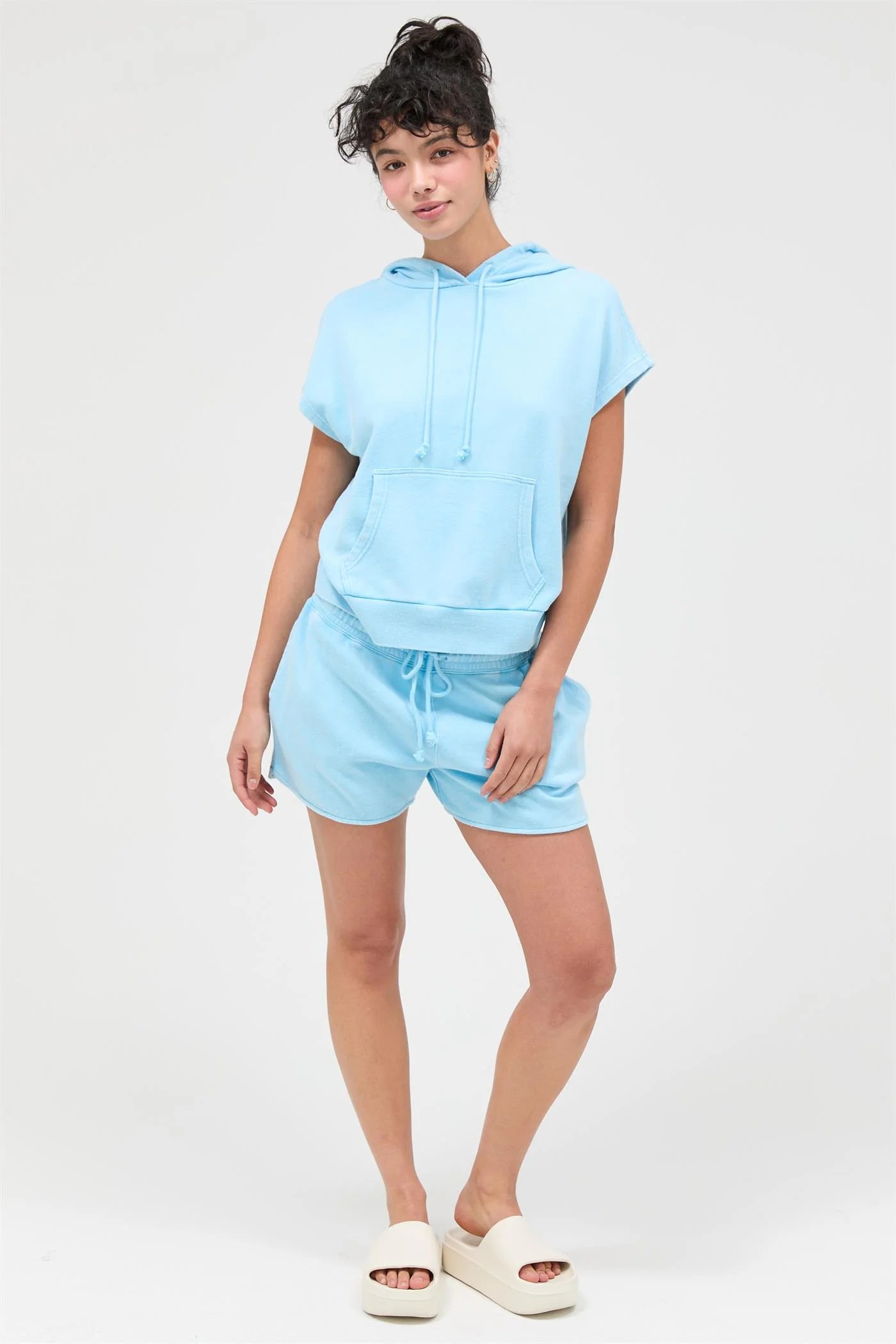 Acid Wash Skort Set in Icy Blue